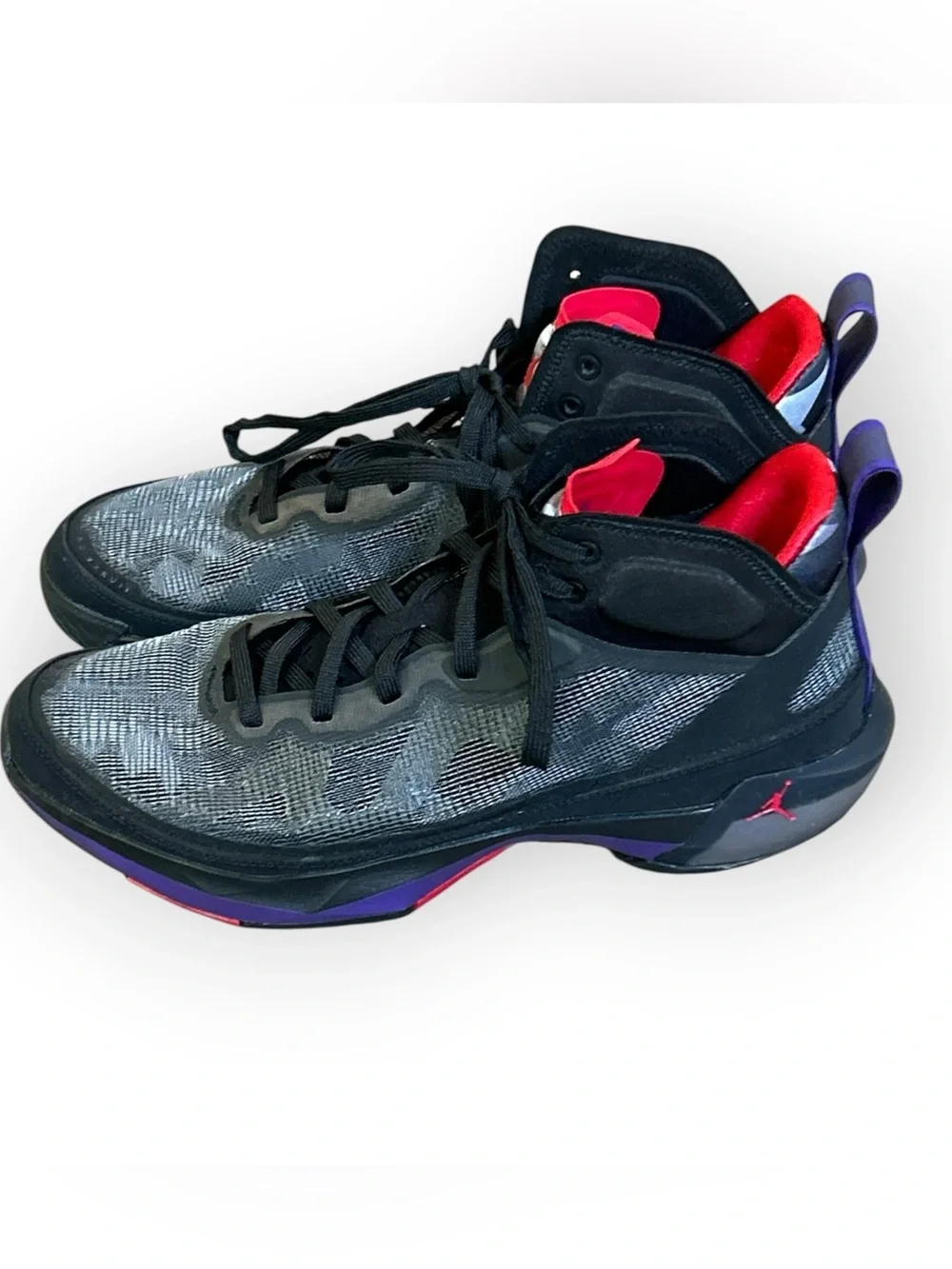 Jordan Men's Black Gray Athletic Shoes with Red and Purple Accents